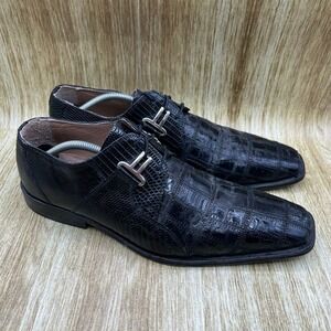 David Eden Exotic Dress Shoes Men's Size 11 Black Crocodile Lizard Square Toe